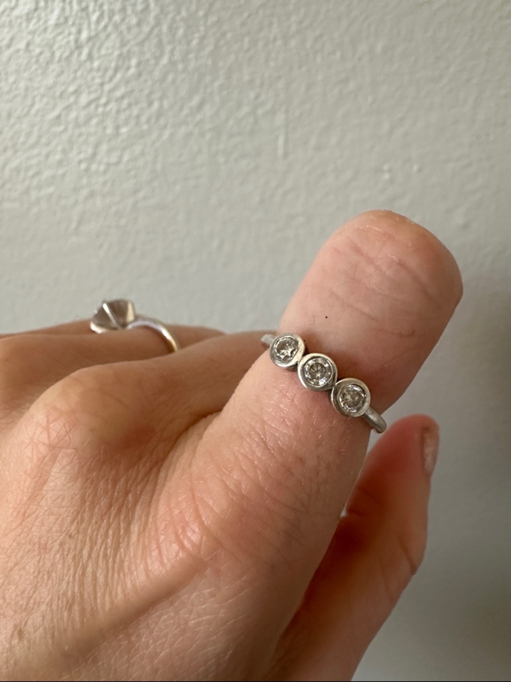 Minimalist Round Moissanite Engagement Ring / 3 Stone Ring / Dainty Promise Ring